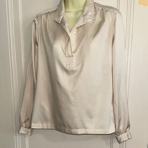 Vintage 70s Fritzi Cream/Ivory Long‎ Sleeve Polyester Blouse